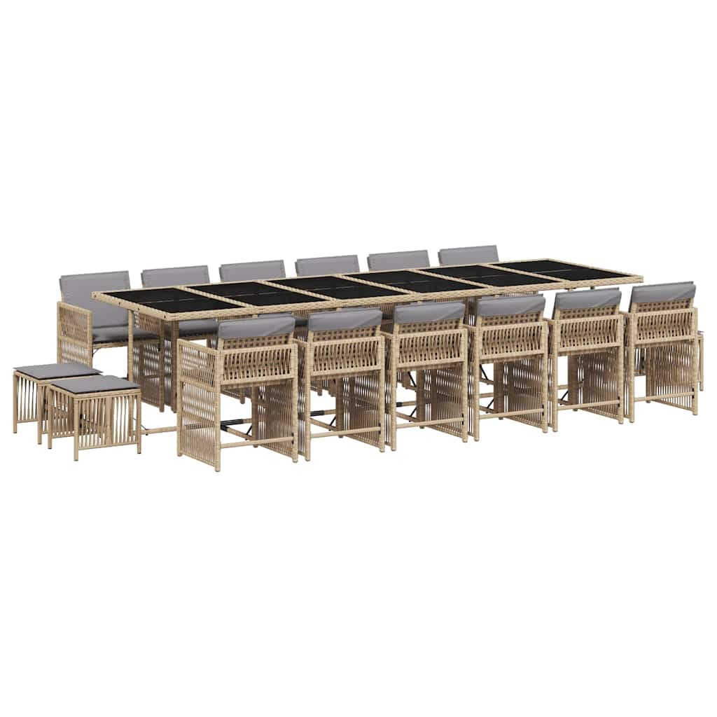 vidaXL 11 Peças Conjunto Jantar Jardim com Almofadões Vime Pe Bege Misturado - 2731640177