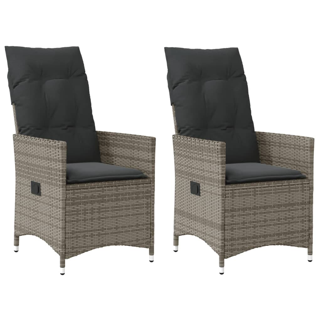 vidaXL Cadeiras jardim reclináveis 2 pcs c/ almofadões vime PE cinza