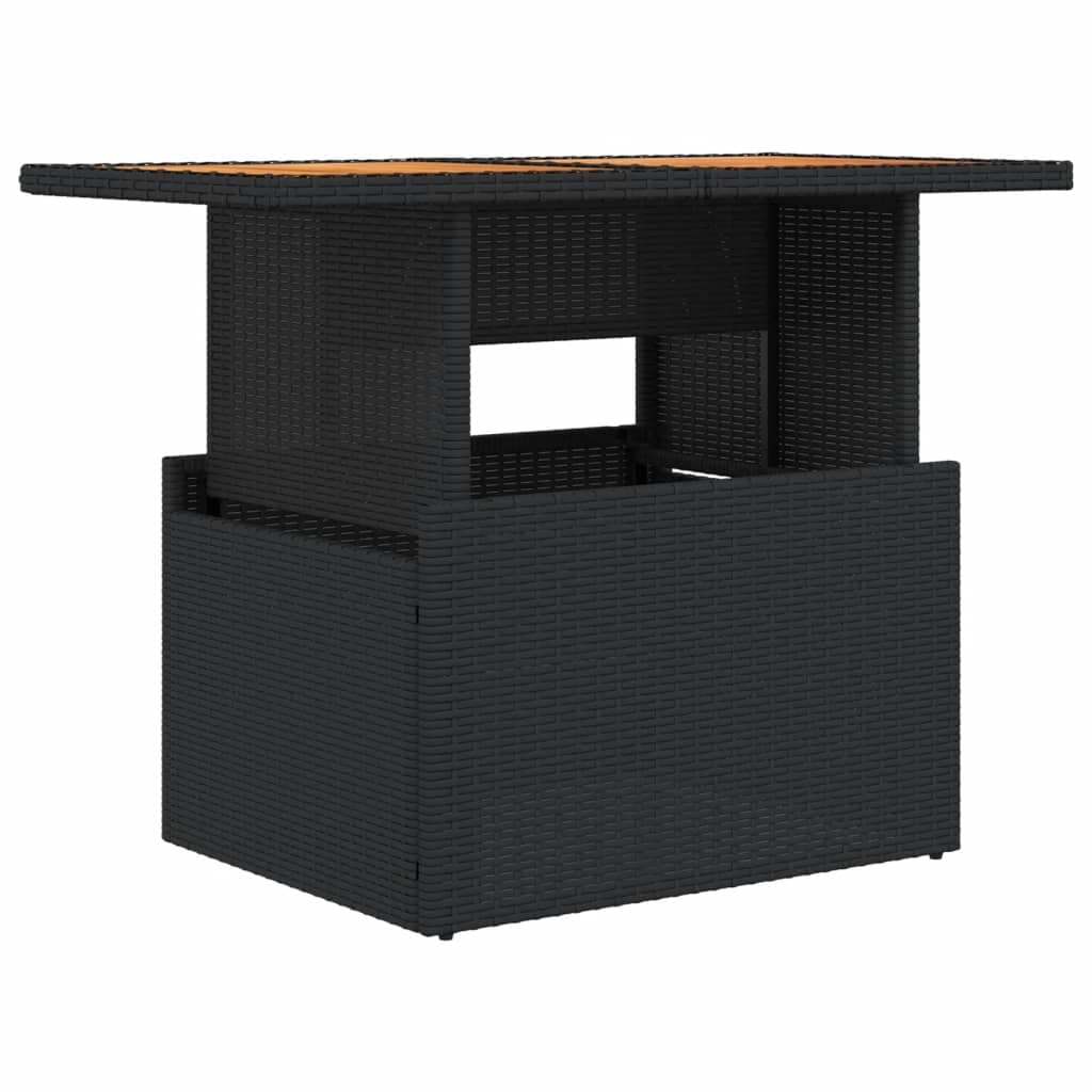 vidaXL Mesa de jardim 100x55x73 cm vime PE e madeira de acácia preto
