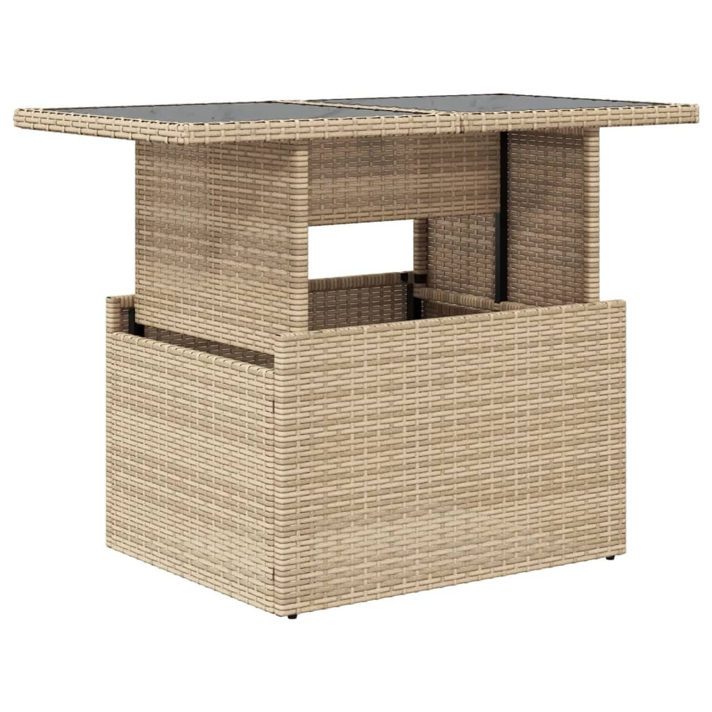 vidaXL Mesa de jardim com tampo de vidro 100x55x73 cm vime PE bege