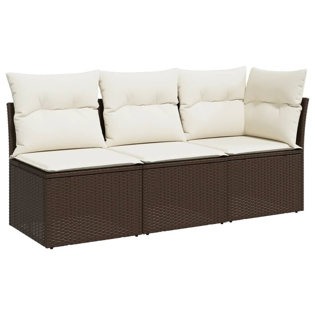 vidaXL Sofá de Jardim com Almofadões 3 Lugares Vime Pe Castanho - 1694506373