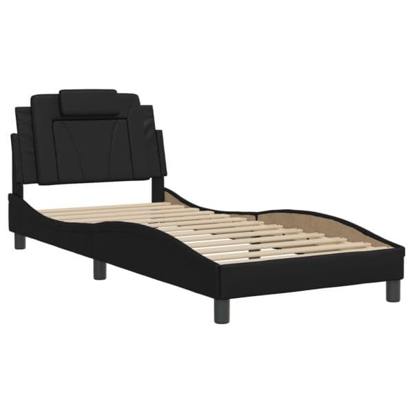 vidaXL Estrutura de Cama com Cabeceira 90x190 cm Couro Artificial Preto - 4198926446