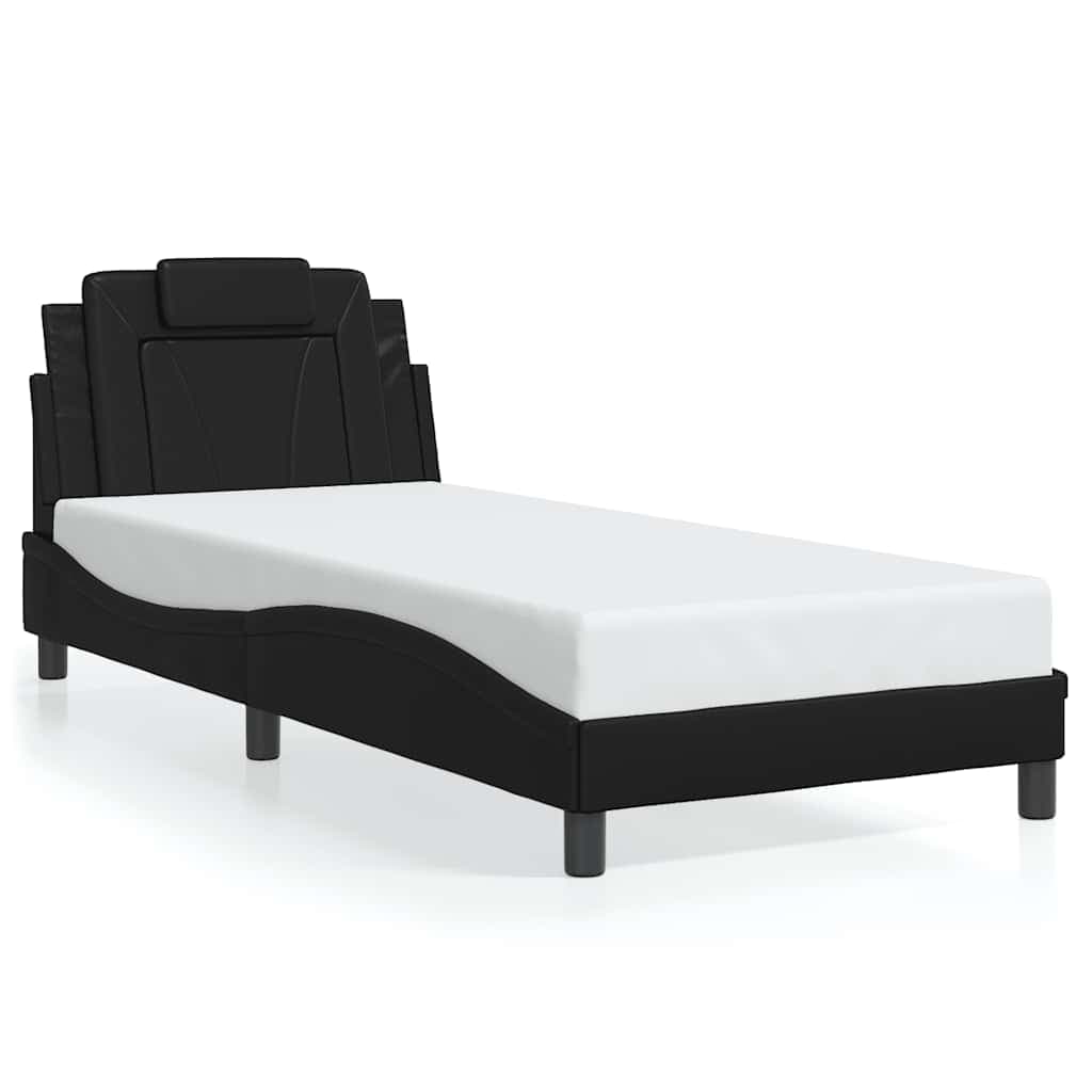 vidaXL Estrutura de Cama com Cabeceira 90x190 cm Couro Artificial Preto - 4198926446