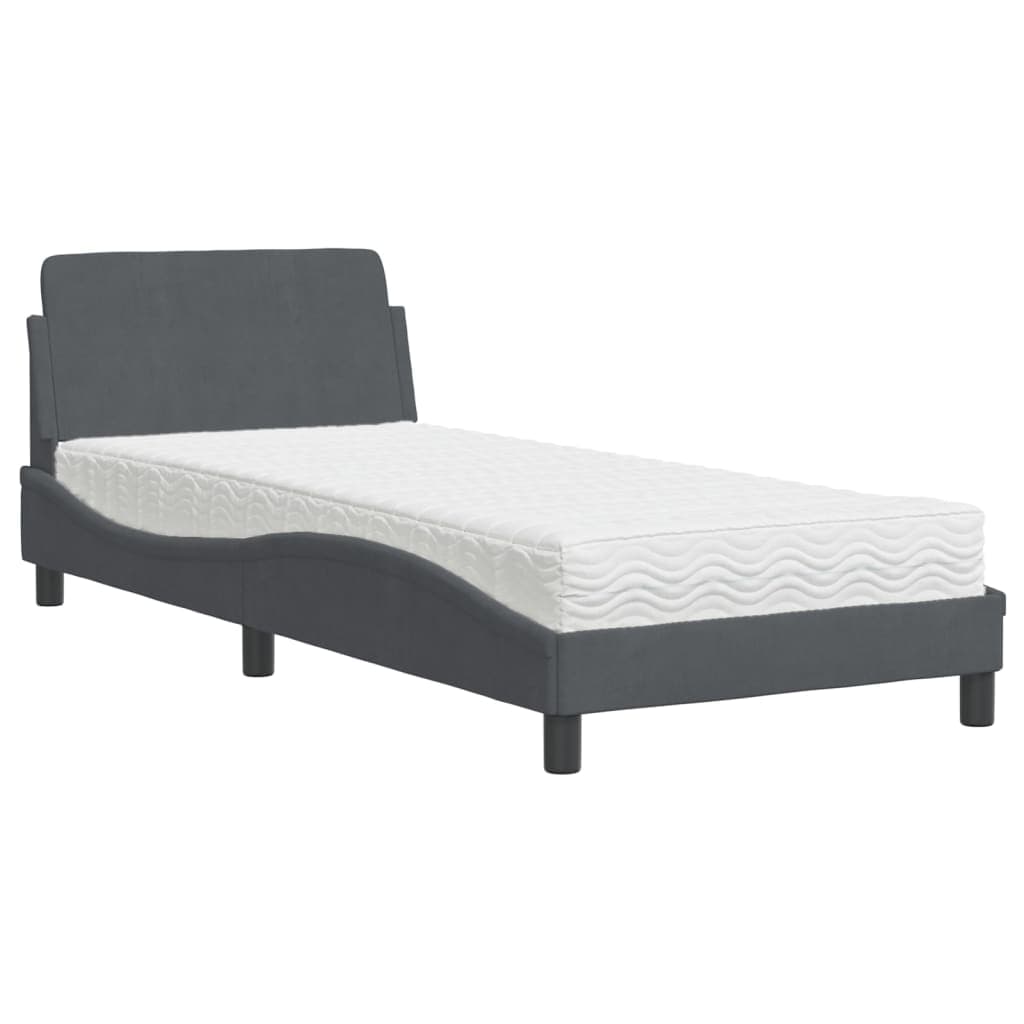 vidaXL Cama com colchão Dover 80x200 cm veludo cinzento-escuro