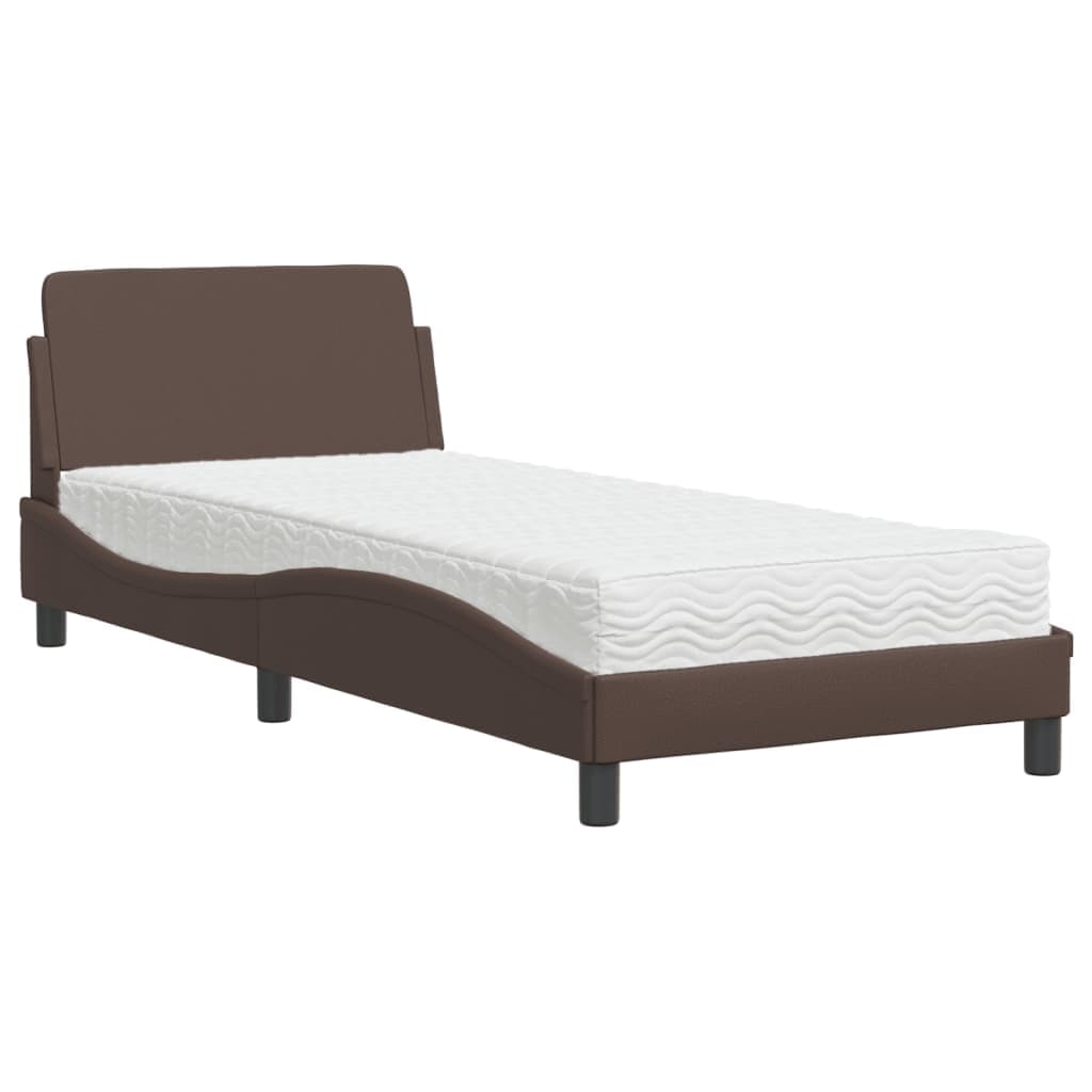 vidaXL Cama com colchão Dover 90x200 cm couro artificial castanho