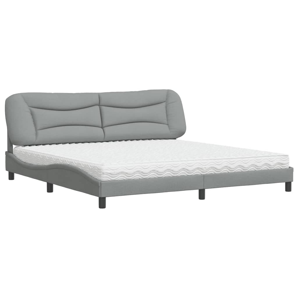 vidaXL Cama com colchão Hvar 200x200 cm tecido cinzento-claro