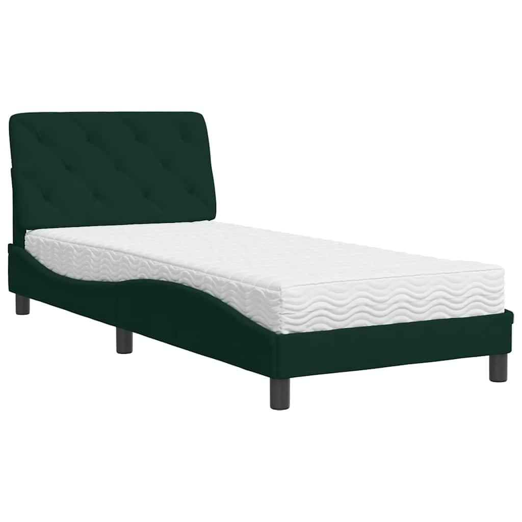 vidaXL Cama com colchão 90x190 cm veludo verde-escuro