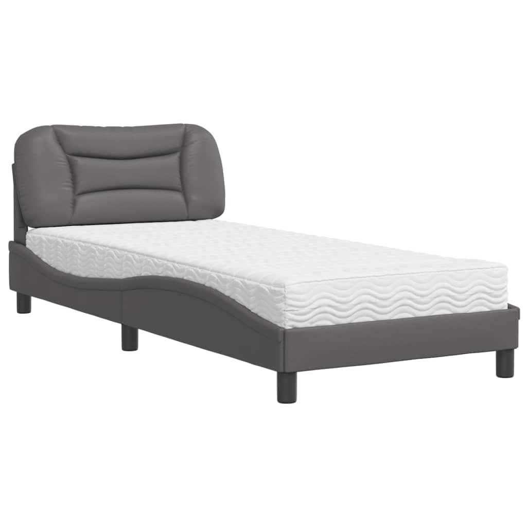 vidaXL Cama com colchão Hvar 90x190 cm couro artificial cinzento