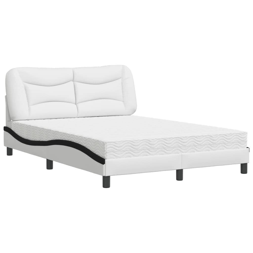 vidaXL Cama com colchão Hvar 140x200 cm couro artificial preto e branco