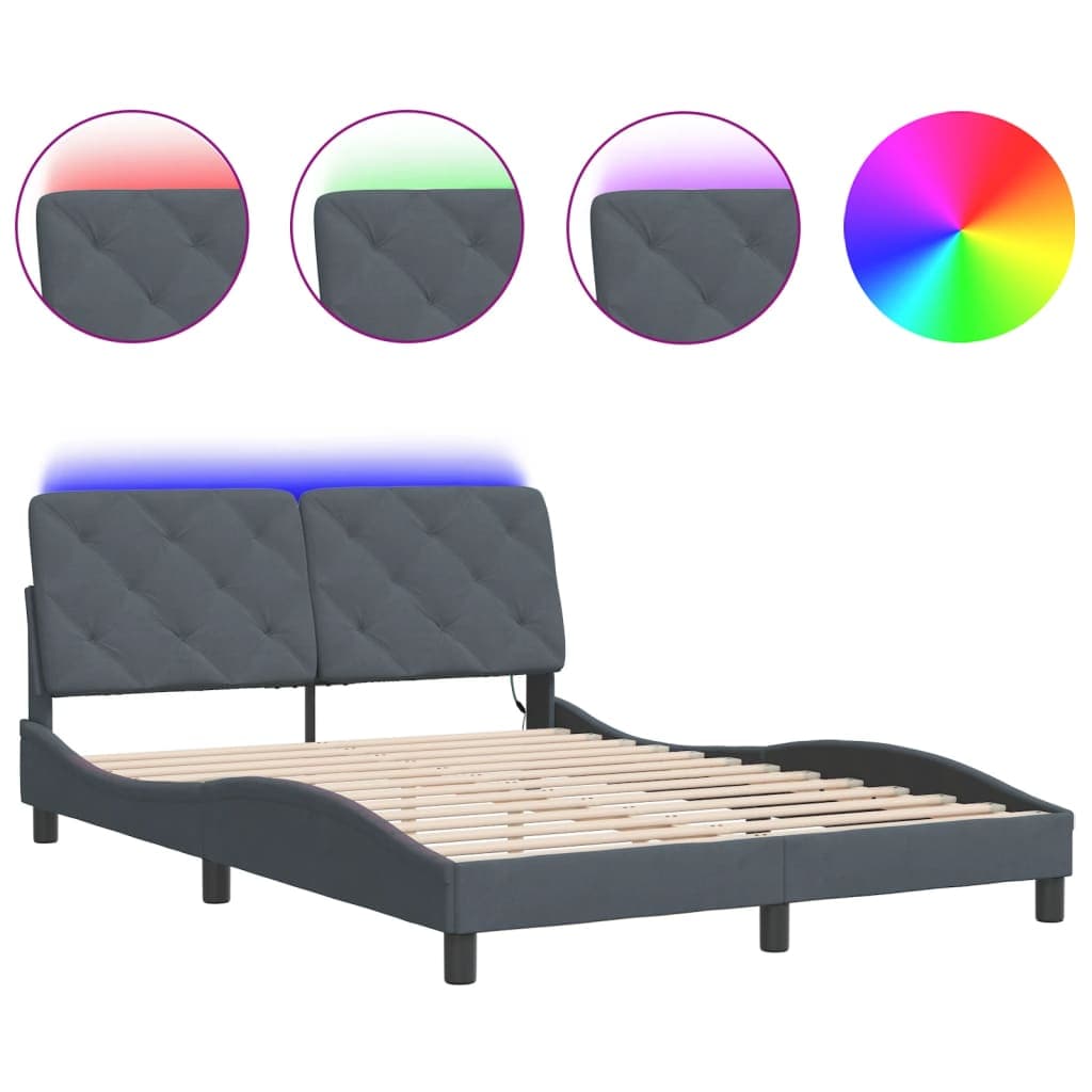 vidaXL Estrutura de cama com LED sem colchão 140x200cm veludo cinzento-escuro
