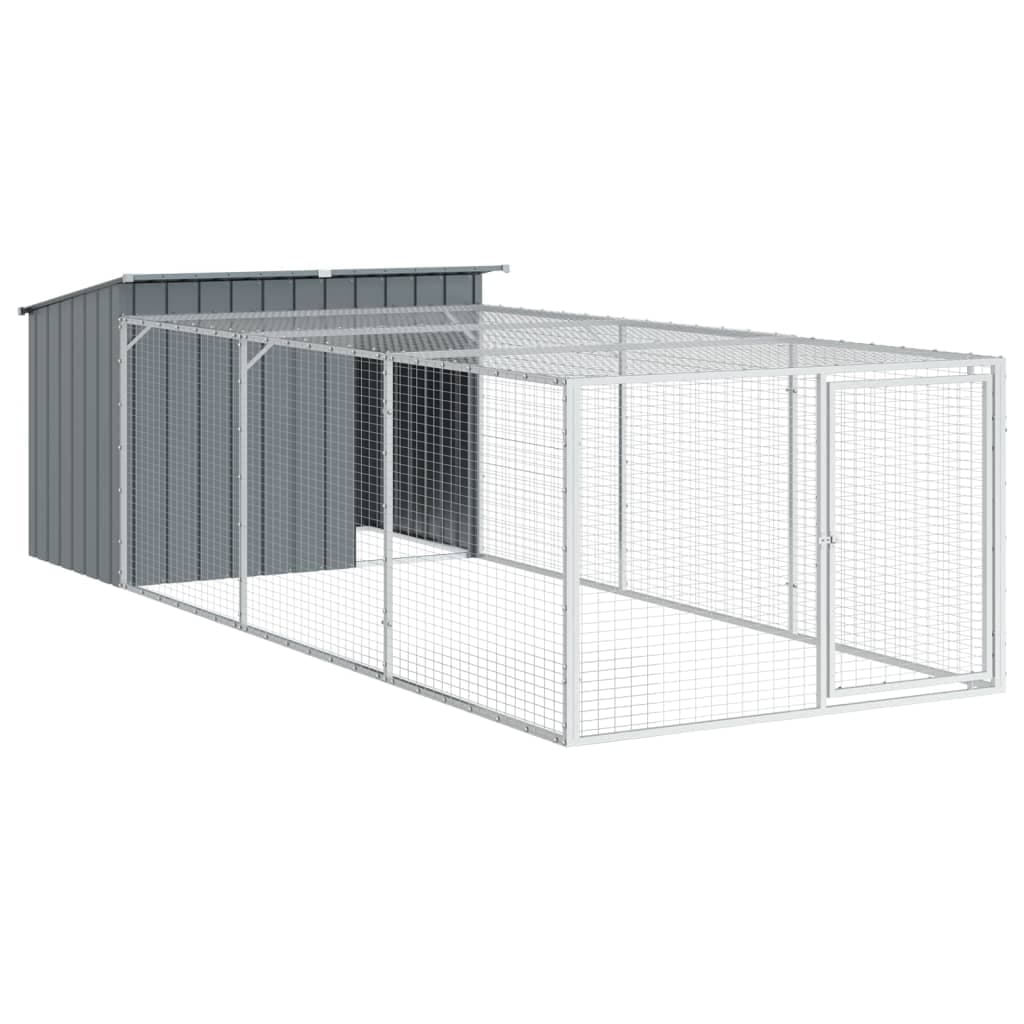 vidaXL Casota para cães com corredor antracite 153x396x110 cm aço galvanizado