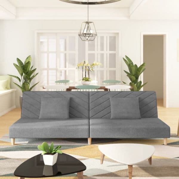Sofá Cama vidaXL 2 Lugares com Duas Almofadas Tecido Cinzento-claro - 104839381