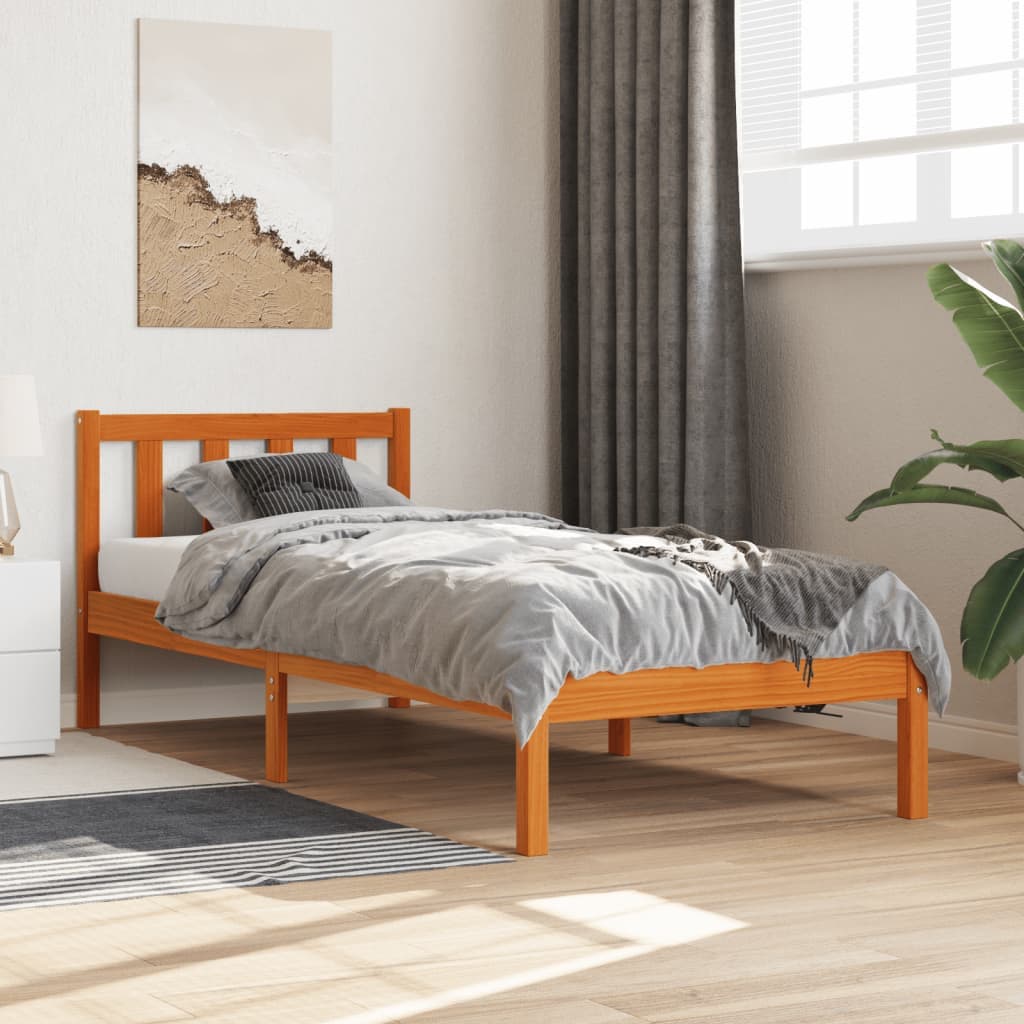 vidaXL Cama sem colchão 75x190 cm madeira de pinho maciça castanho-mel