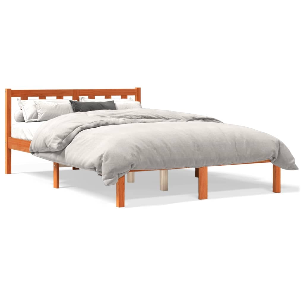 vidaXL Cama sem colchão 135x190 cm madeira pinho maciça castanho-mel