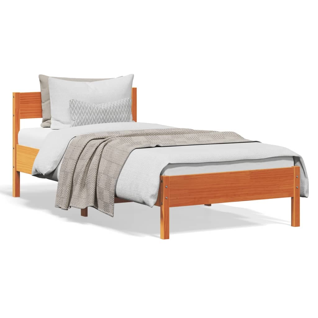 vidaXL Cama sem colchão 90x200 cm pinho maciço castanho-mel