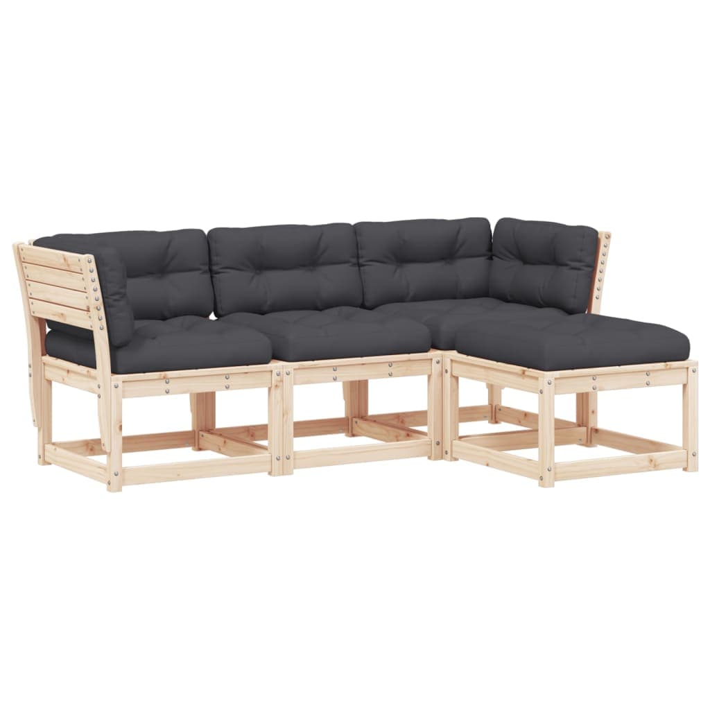 vidaXL 4 pcs conjunto lounge de jardim c/ almofadões pinho maciço