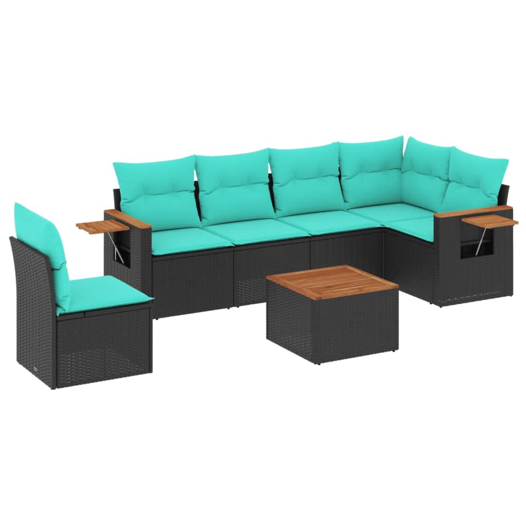 vidaXL 7 pcs conjunto de sofás p/ jardim c/ almofadões vime PE preto