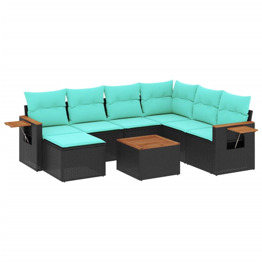 vidaXL 8 pcs conjunto de sofás p/ jardim c/ almofadões vime PE preto