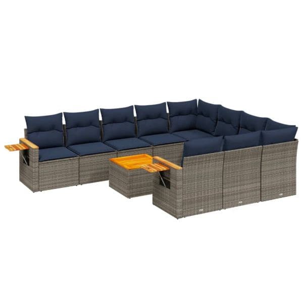 vidaXL 11 Peças Conjunto Sofás de Jardim com Almofadões Vime Pe Cinzento - 1048065093