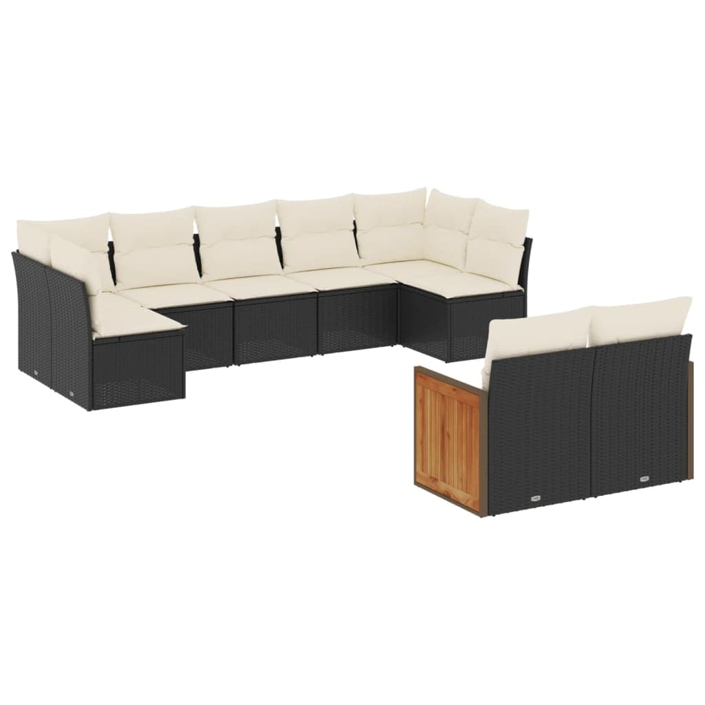 vidaXL 9 pcs conjunto de sofás p/ jardim c/ almofadões vime PE preto