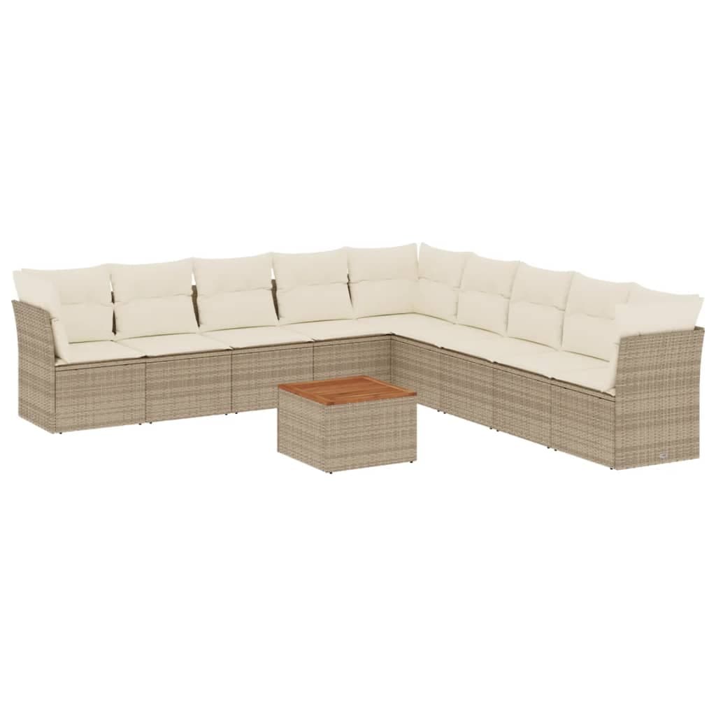 vidaXL 10 pcs conjunto de sofás p/ jardim com almofadões vime PE bege