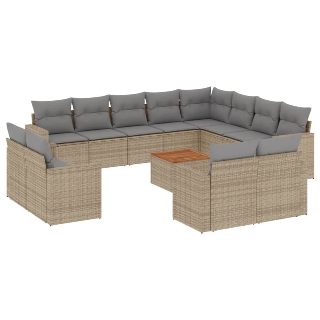 vidaXL 13 Peças Conjunto de Sofás para Jardim com Almofadões Vime Pe Bege - 2709563148