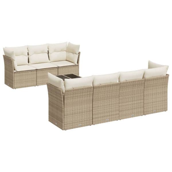 vidaXL 8 Peças Conjunto de Sofás para Jardim com Almofadões Vime Pe Bege - 278532110