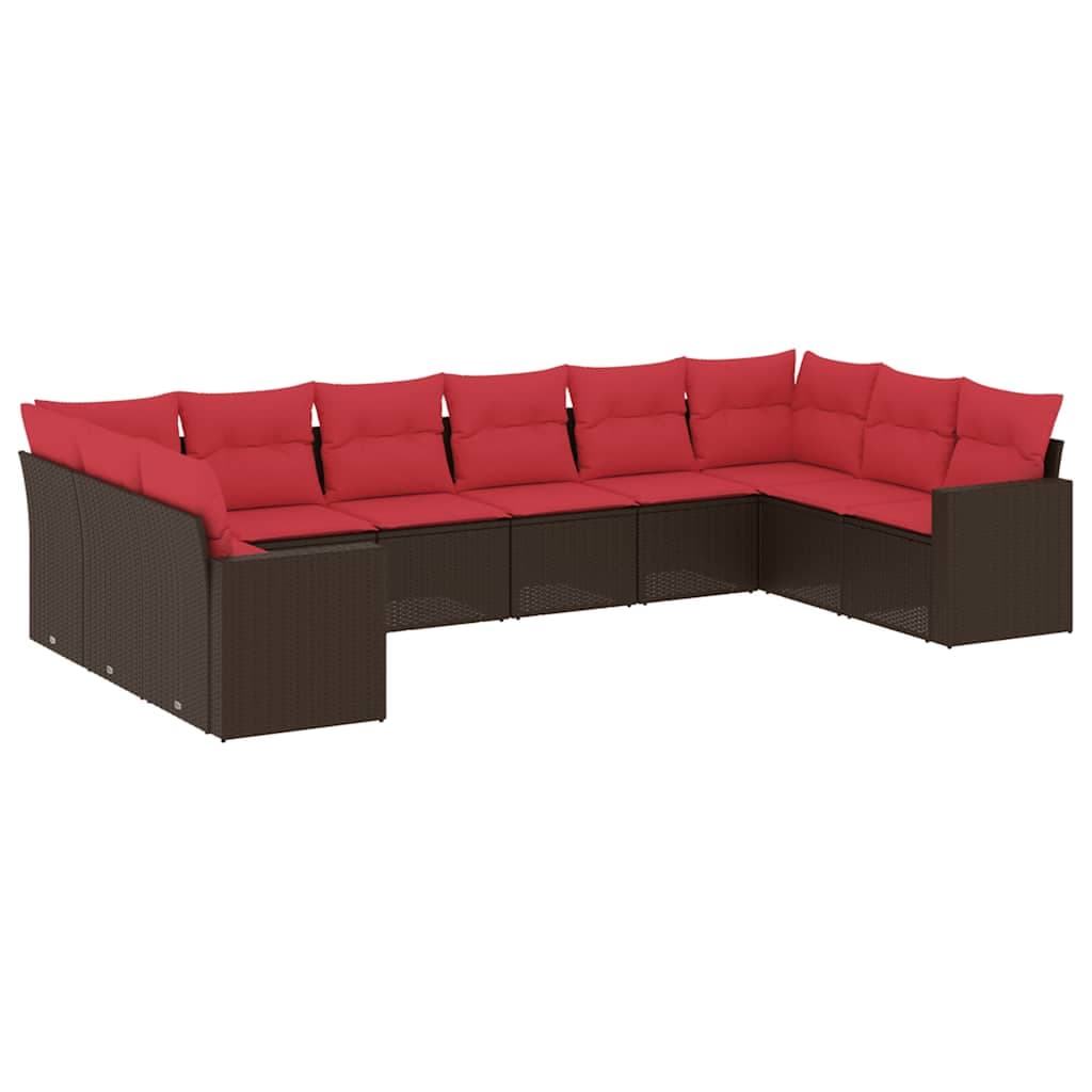 vidaXL 10 pcs conj. sofás jardim com almofadões vime PE castanho
