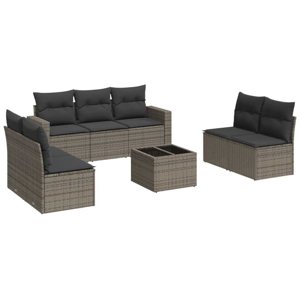 vidaXL 8 Peças Conjunto Sofás de Jardim com Almofadões Vime Pe Cinzento - 3189028567