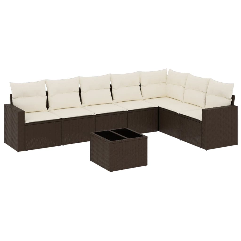 vidaXL 8 pcs conjunto sofás de jardim c/ almofadões vime PE castanho