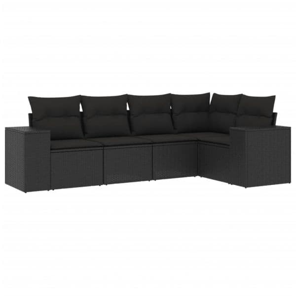 vidaXL 5 Peças Conjunto Sofás de Jardim com Almofadões Vime Pe Preto - 4016748708