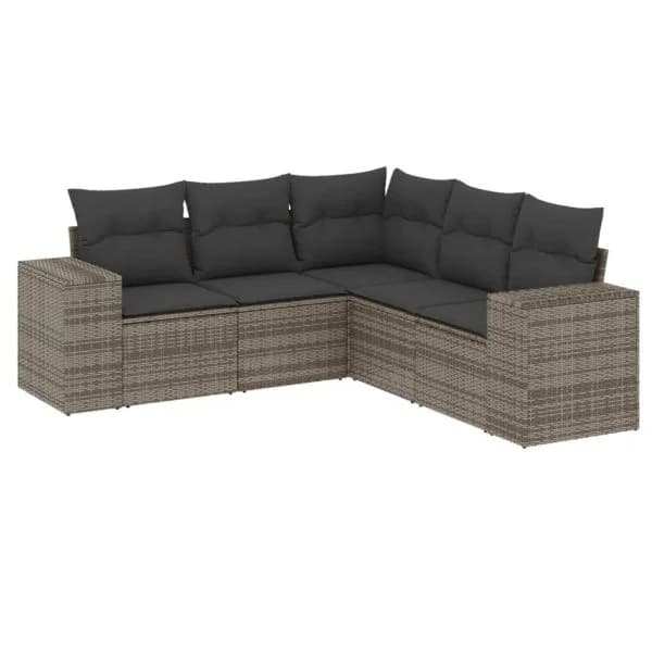 vidaXL 5 Peças Conjunto Sofás de Jardim com Almofadões Vime Pe Cinzento - 25387429