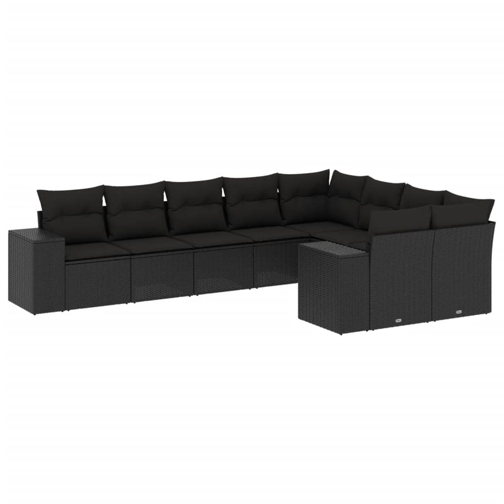 vidaXL 9 Peças Conjunto de Sofás para Jardim com Almofadões Vime Pe Preto - 1117258081