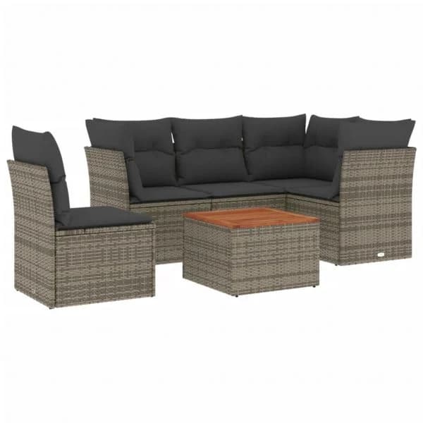 vidaXL 6 Peças Conjunto Sofás de Jardim com Almofadões Vime Cinzento - 1214398638