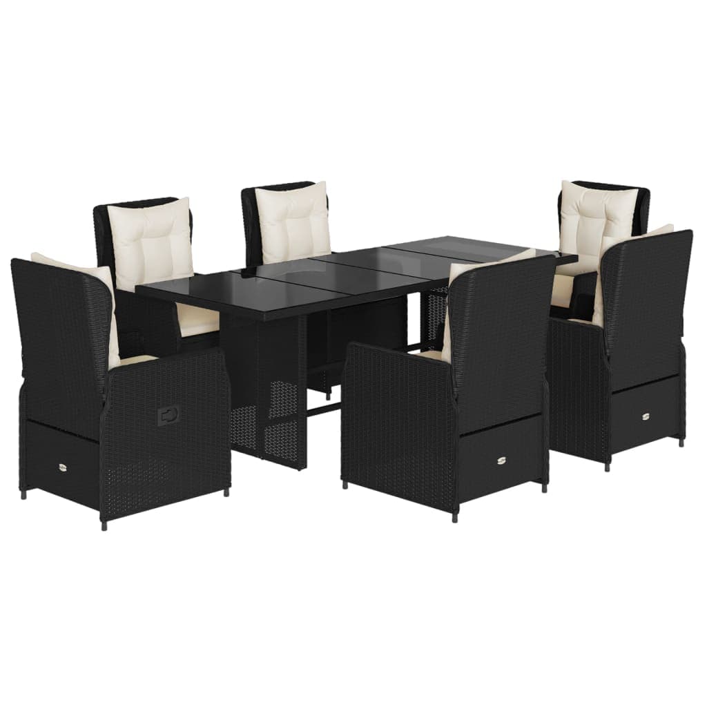vidaXL 7 Peças Conjunto de Jantar para Jardim com Almofadões Vime Pe Preto - 4018937691