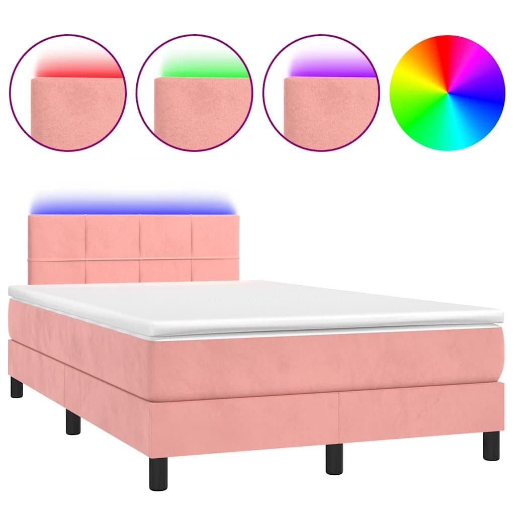 vidaXL Cama box spring c/ colchão luzes e LED 120x190 cm veludo rosa