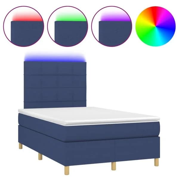 vidaXL Cama Box Spring com Colchão e LED 120x190 cm Tecido Azul - 1014147718