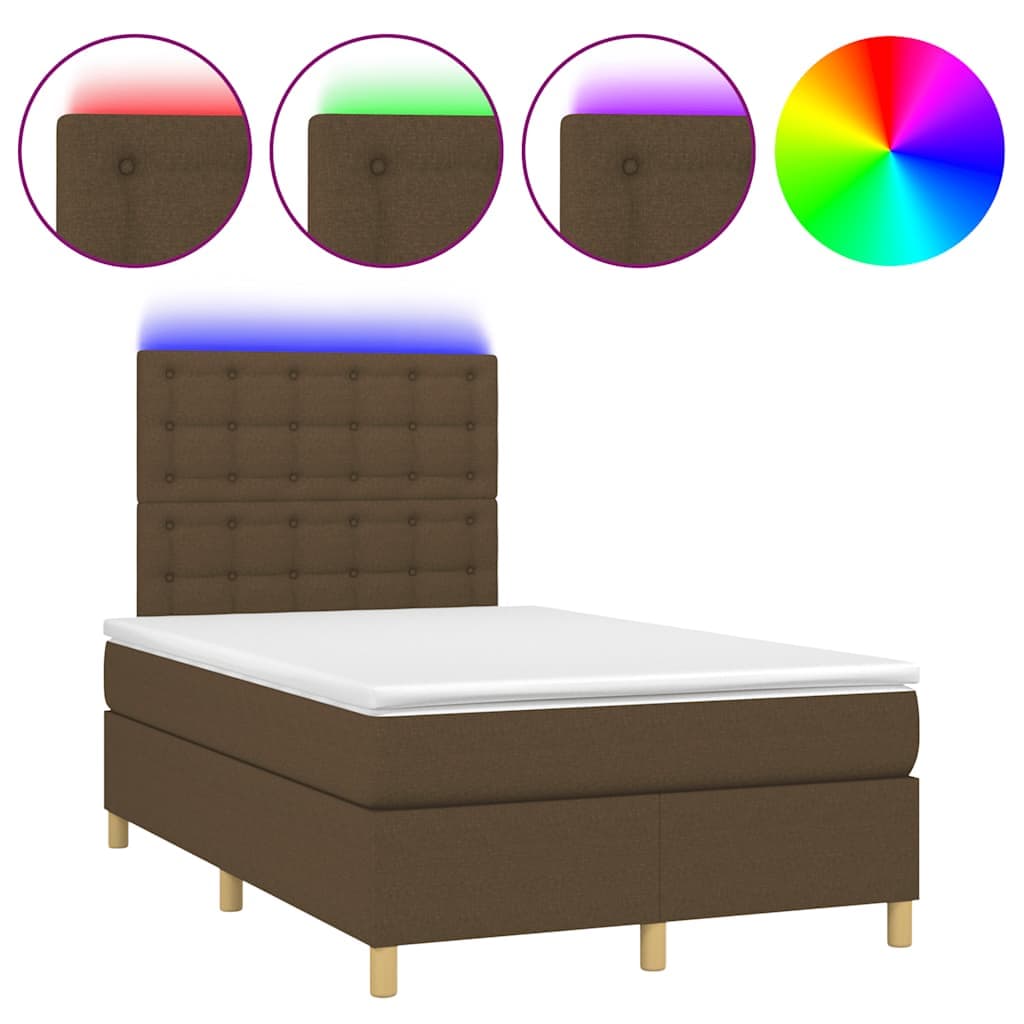 vidaXL Cama box spring c/ colchão/LED 120x190cm tecido castanho-escuro