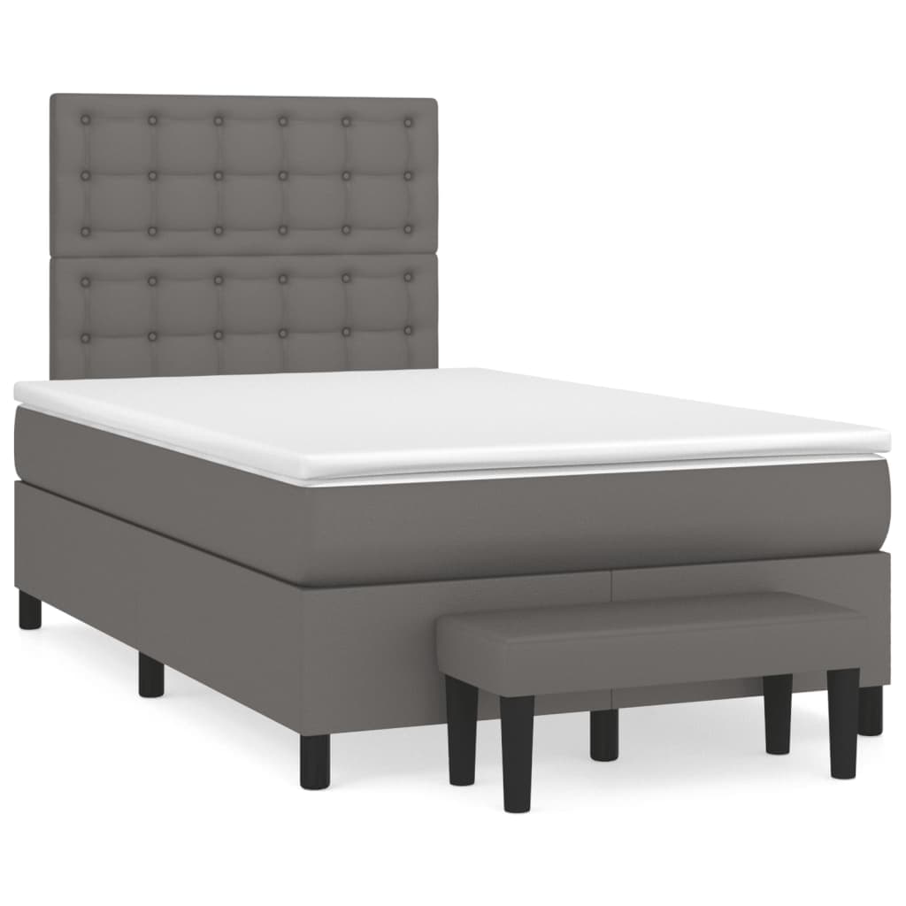 vidaXL Cama boxspring com colchão 120x190 cm couro artificial cinzento