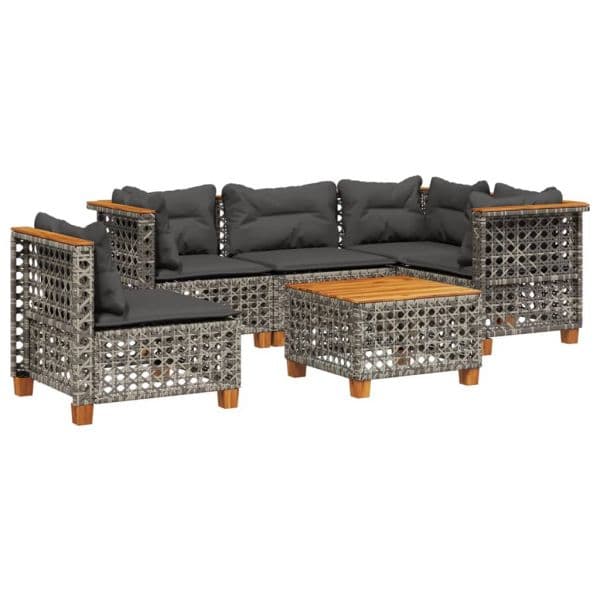vidaXL 6 Peças Conjunto Sofás de Jardim com Almofadões Vime Cinzento - 3659882578