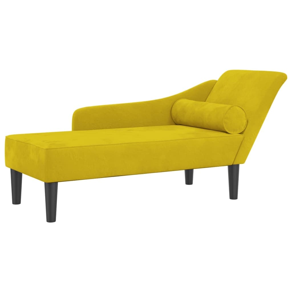 Sofá vidaXL Chaise Longue com Almofadões Veludo Amarelo - 3681758486