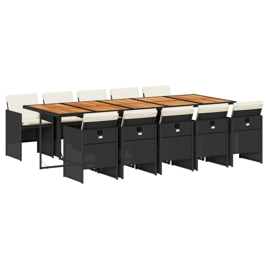 vidaXL 11 pcs conjunto de jantar p/ jardim c/ almofadões vime PE preto
