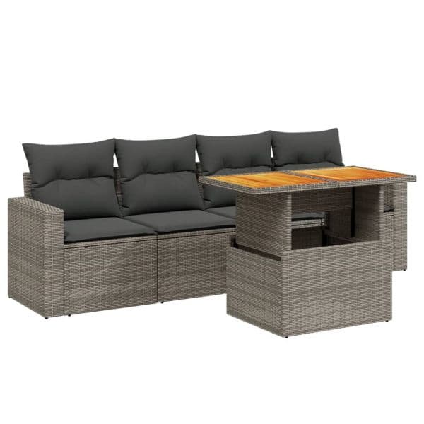 vidaXL 5 Peças Conjunto Sofás de Jardim com Almofadões Vime Pe Cinzento - 1564085280