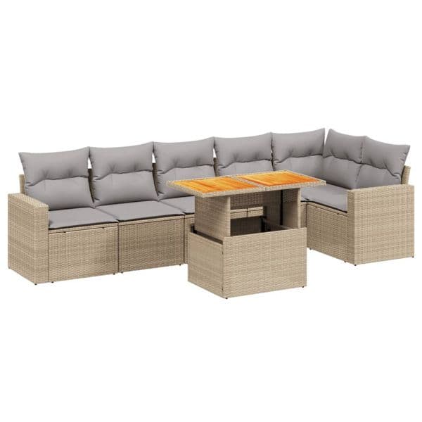 vidaXL 7 Peças Conjunto de Sofás para Jardim com Almofadões Vime Pe Bege - 1412015280