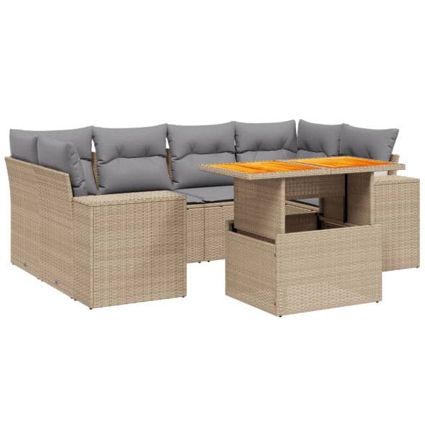 vidaXL 7 Peças Conjunto de Sofás para Jardim com Almofadões Vime Pe Bege - 3254982423