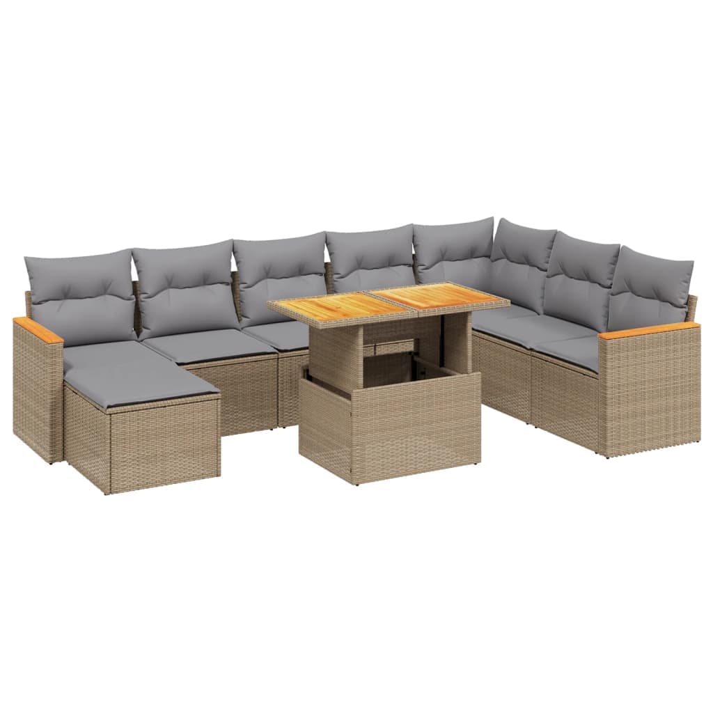 vidaXL 9 pcs conjunto de sofás p/ jardim com almofadões vime PE bege