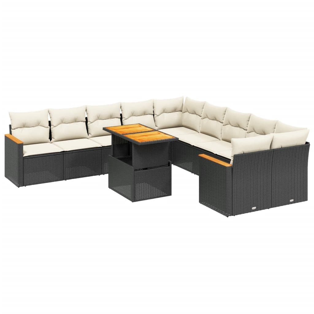 vidaXL 11 pcs conjunto sofás de jardim c/ almofadões vime PE preto