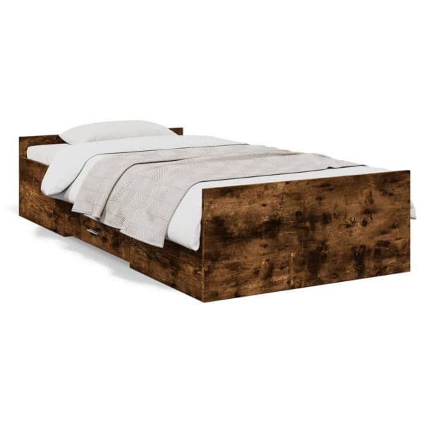 vidaXL Estrutura de Cama com Gavetas Derivados Madeira Carvalho Fumado - 2711003704