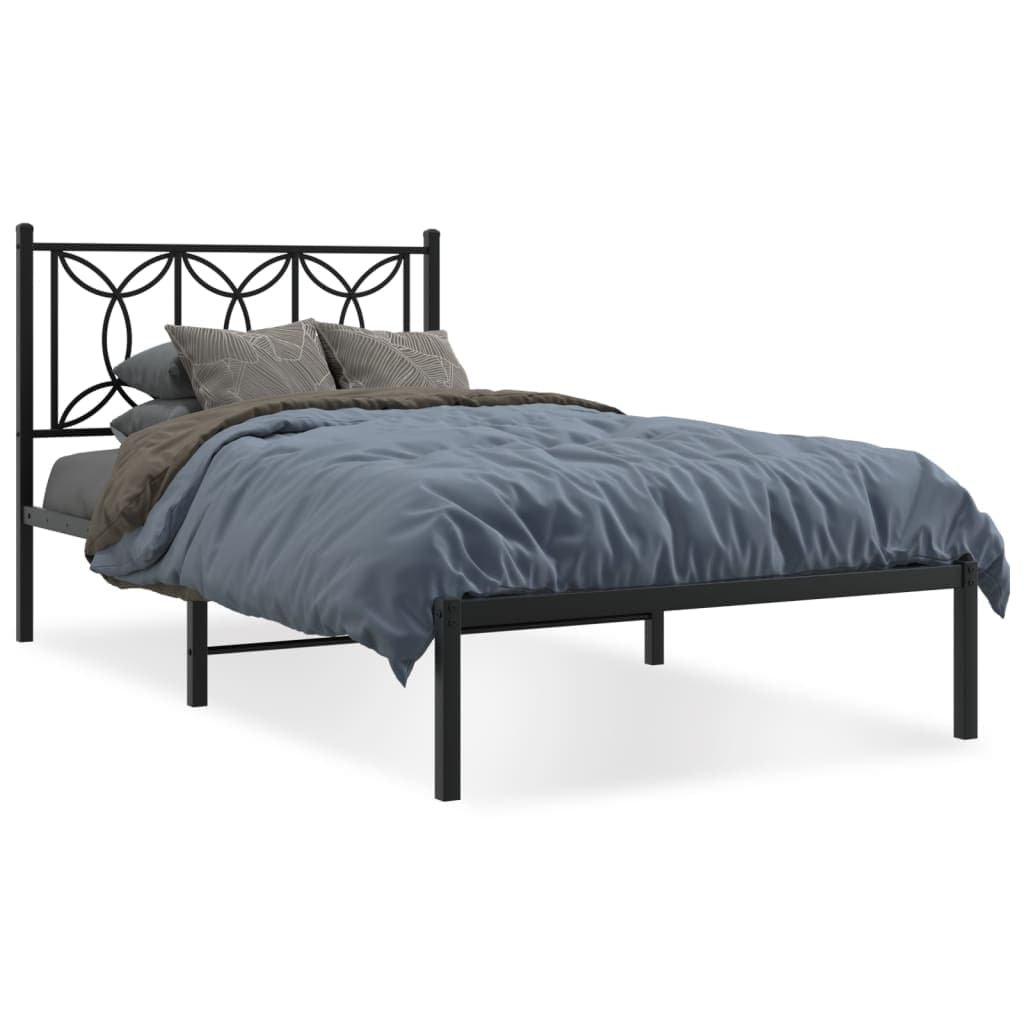 vidaXL Estrutura de Cama com Cabeceira 100x190 cm Metal Preto - 2447257777