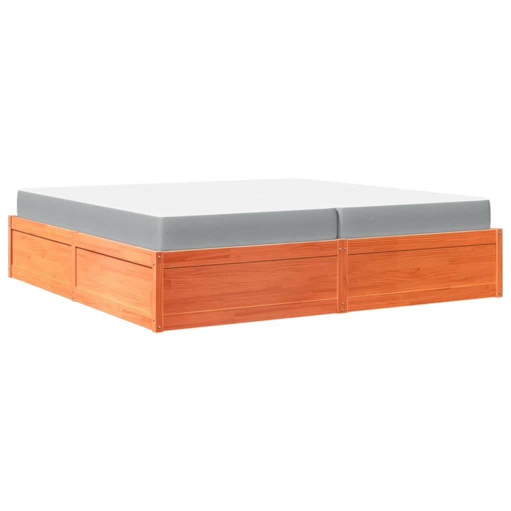 vidaXL Cama com colchão 200x200 cm pinho maciço castanho-mel